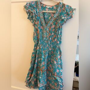 Poupette St. Barth Teal and Coral Floral Dress